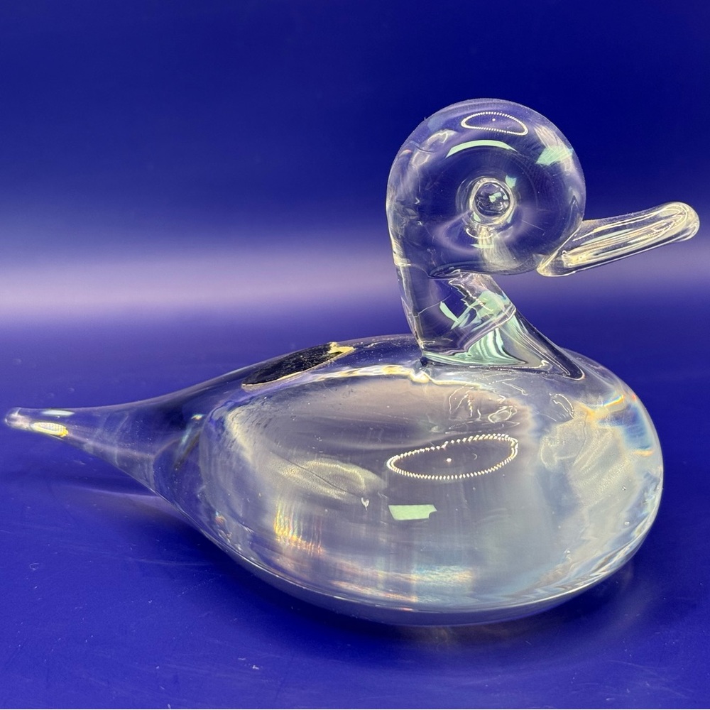Vintage Chalet Canada Art Glass Duck Clear 6" Paperweight Figurine